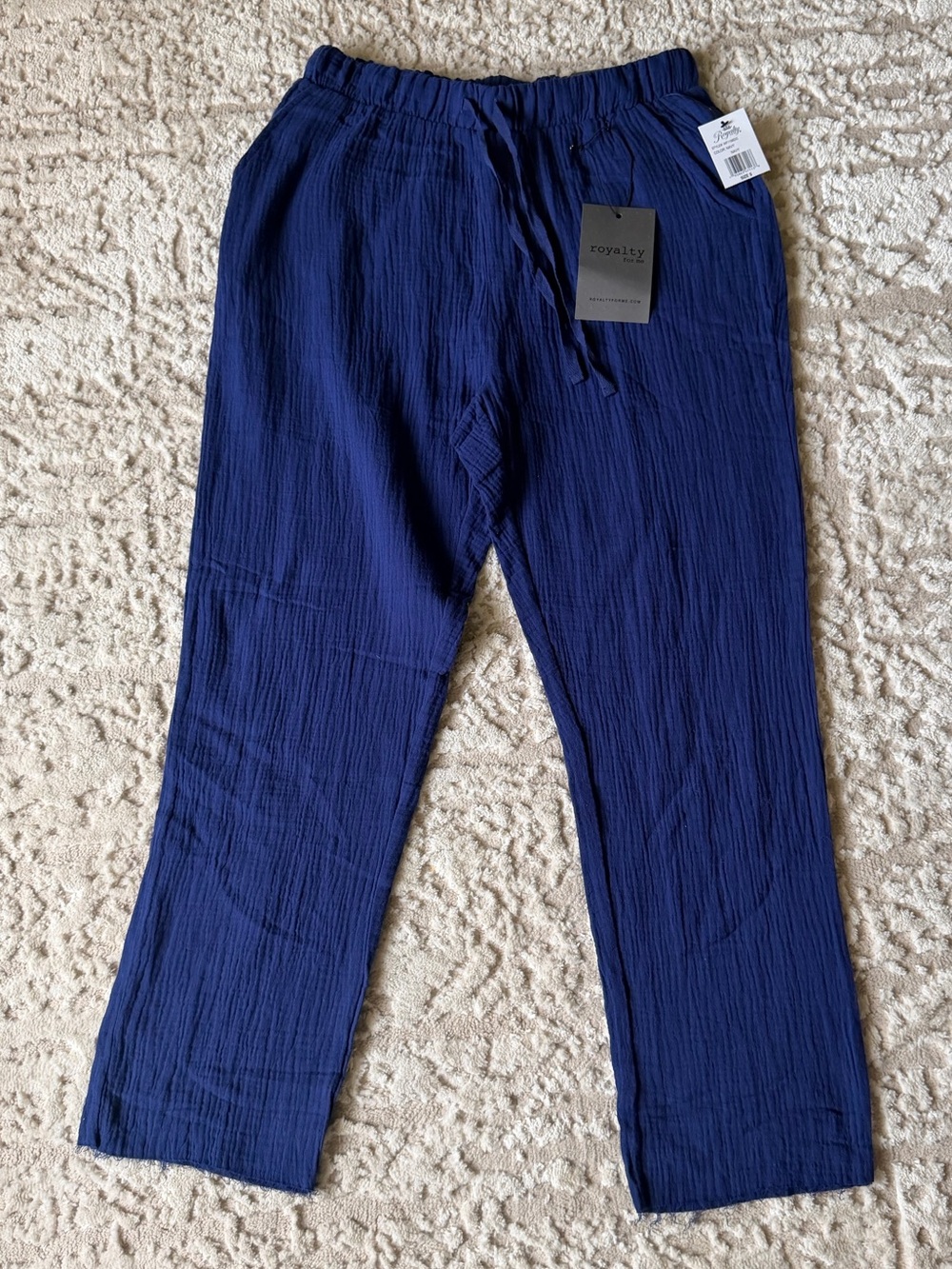 Royalty For Me Cotton Gauze Royal Blue Elastic Drawstring Joggers
